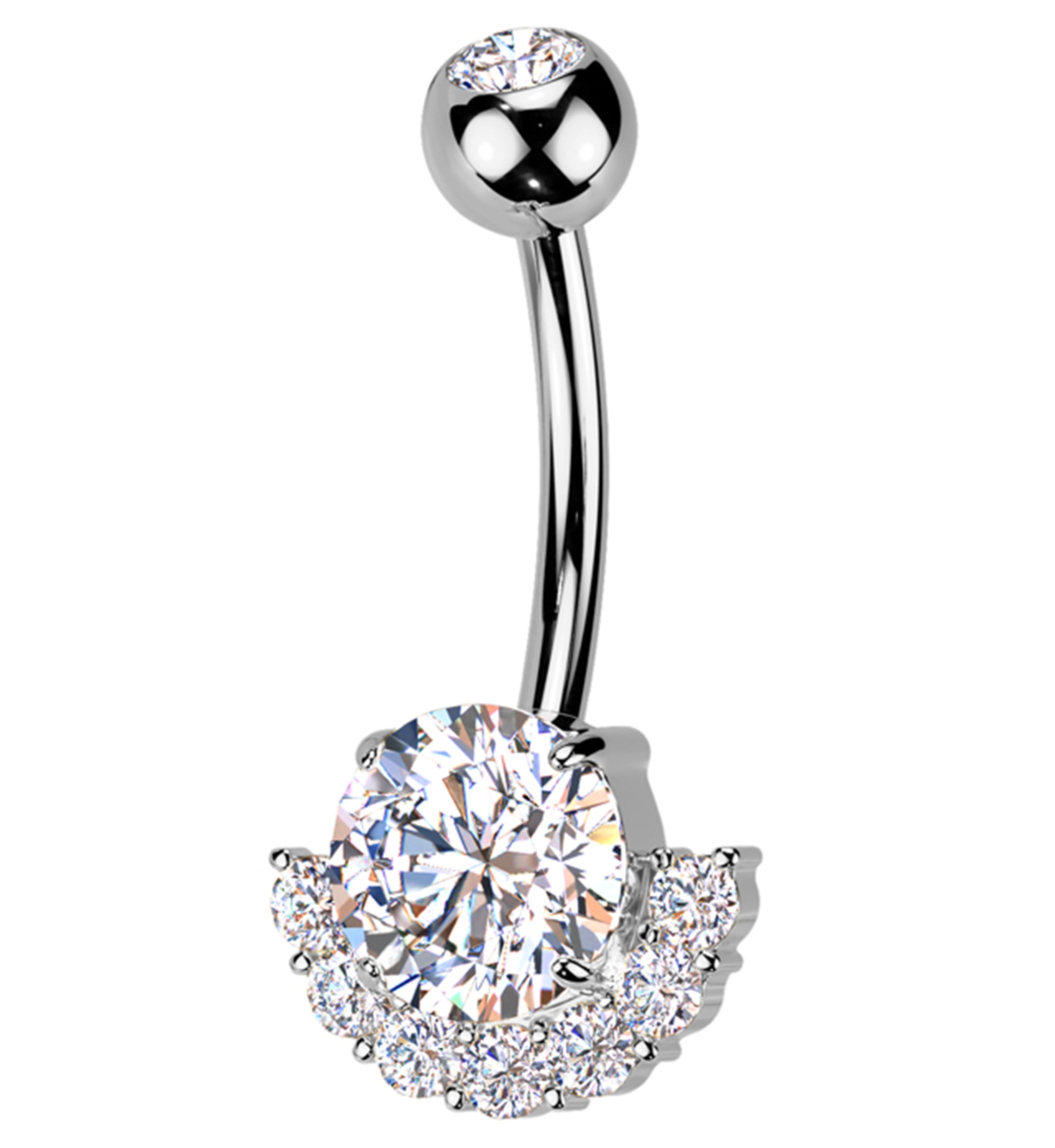 Half Circle Clear CZ Titanium Belly Button Ring