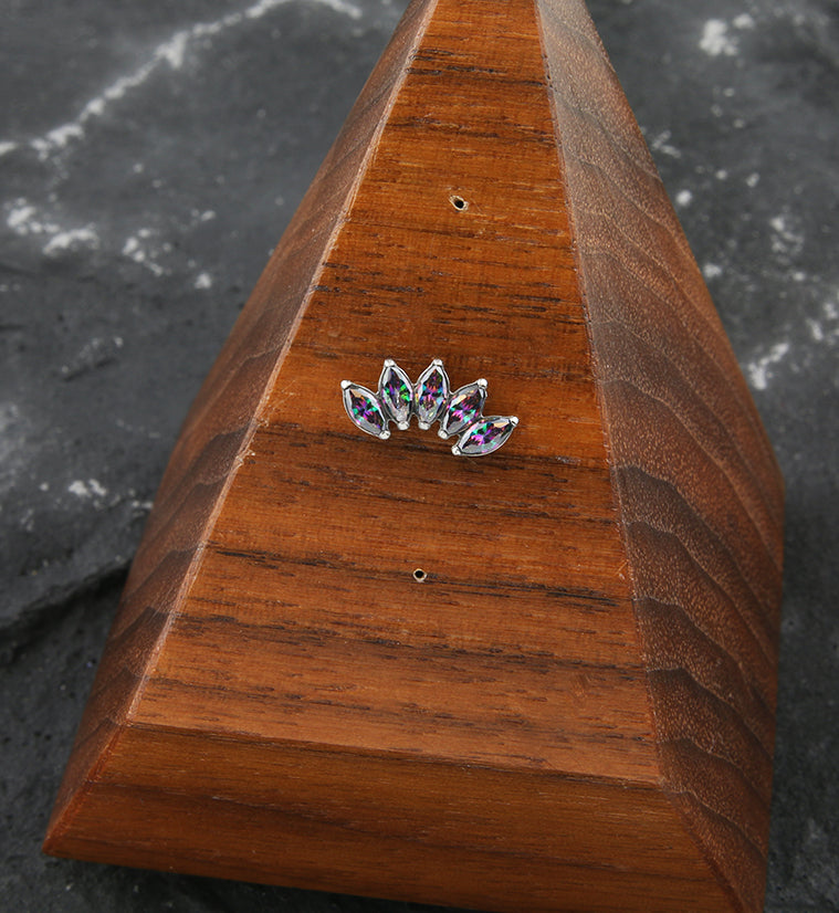 Half Crown Black Aurora CZ Threadless Titanium Top