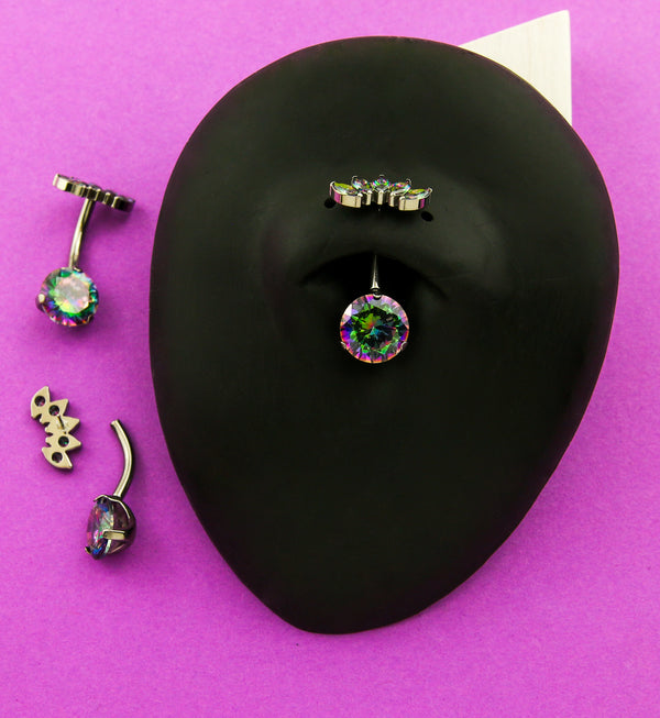 Half Crown Black Aurora CZ Titanium Threadless Belly Button Ring