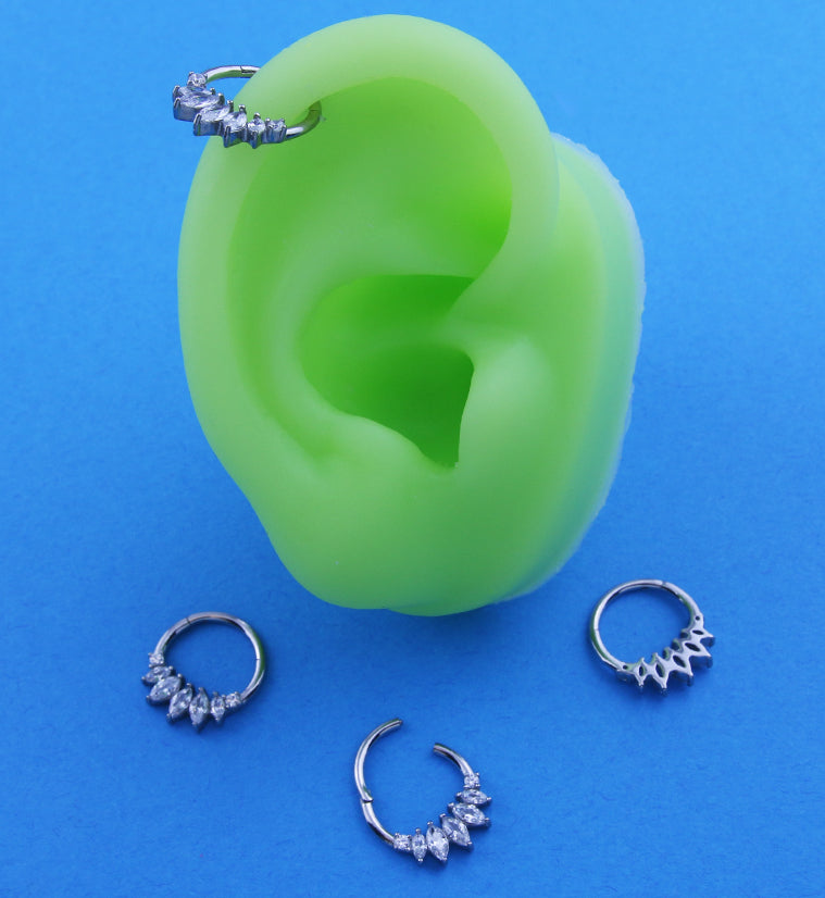 Half Crown Clear CZ Stainless Steel Hinged Segment Ring