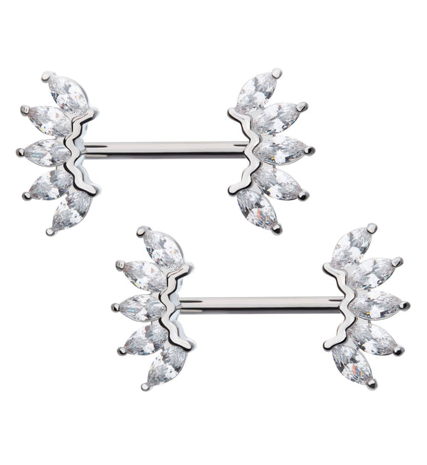 Half Crown Clear CZ Stainless Steel Nipple Barbell