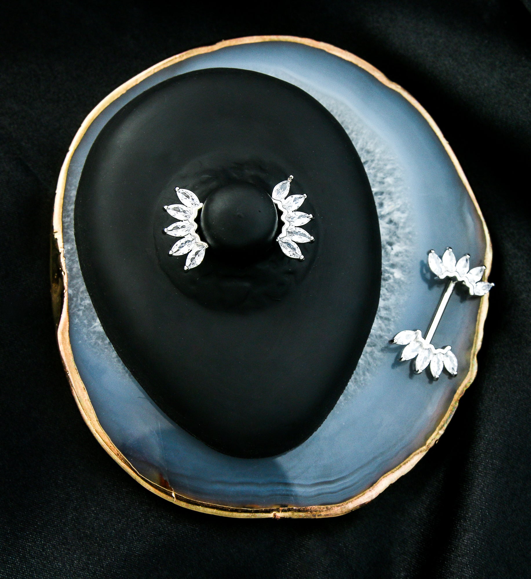 Half Crown Clear CZ Stainless Steel Nipple Barbell