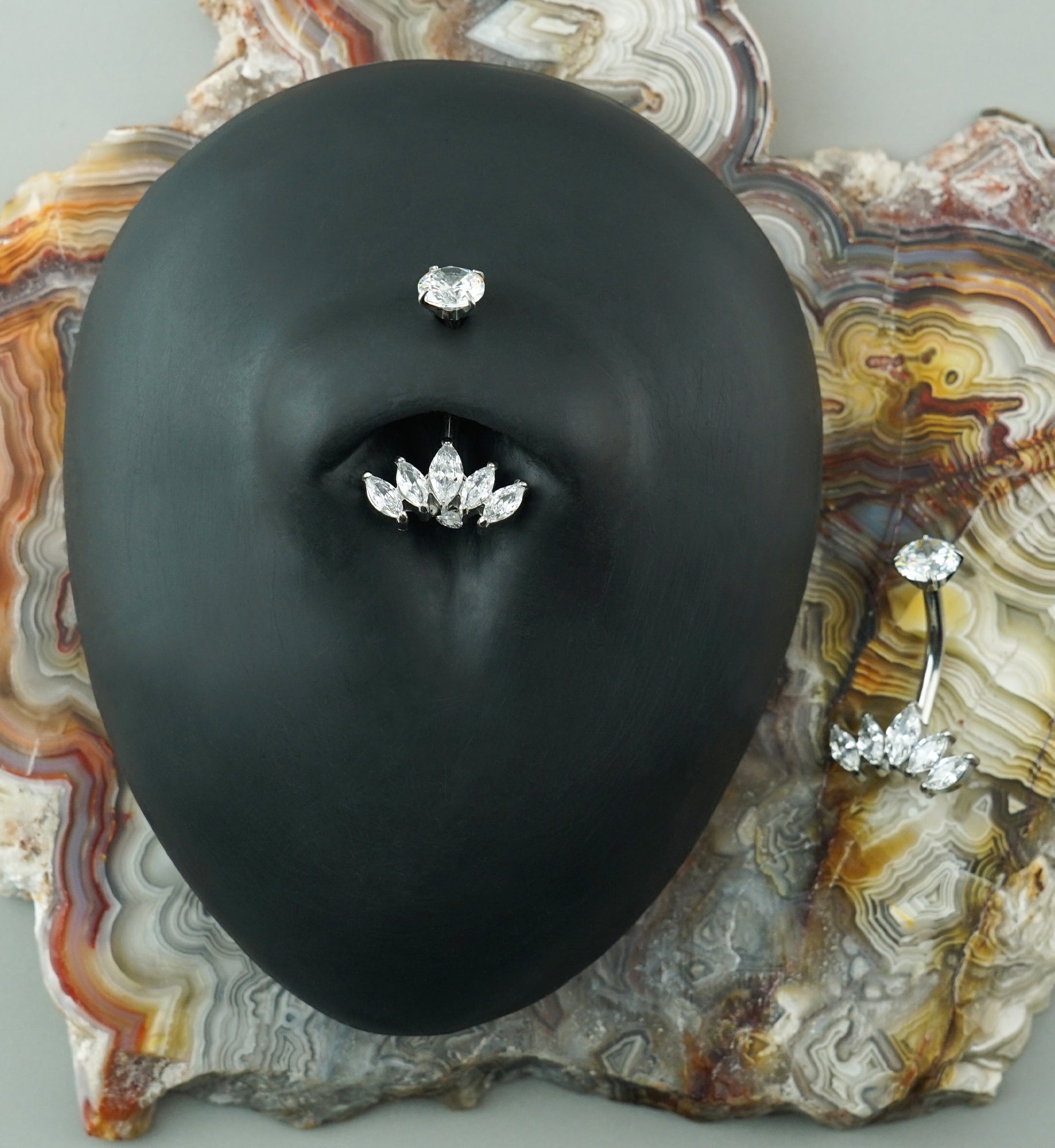 Half Crown CZ Stainless Steel Internally Threaded Belly Button Ring