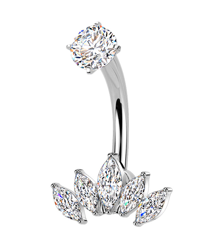 Half Crown CZ Stainless Steel Internally Threaded Belly Button Ring