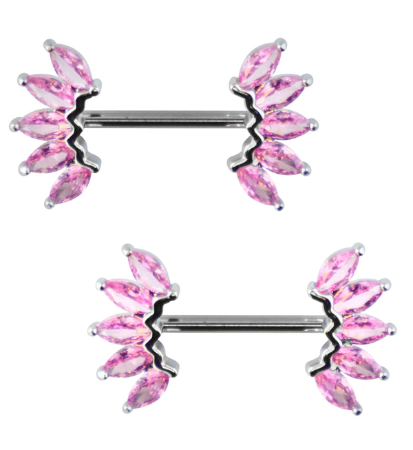 Half Crown Pink CZ Stainless Steel Nipple Barbell