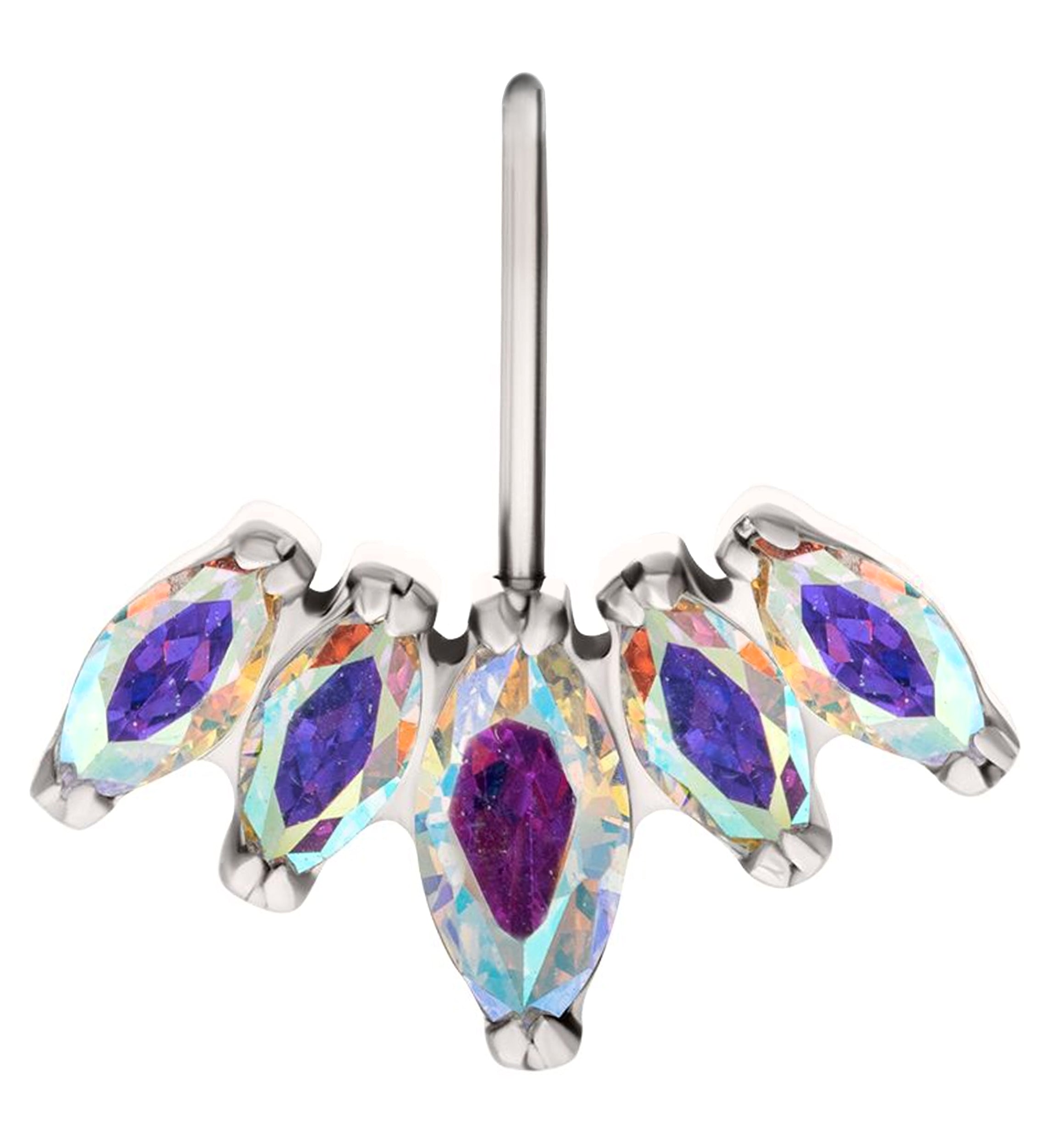 Half Crown Rainbow Aurora CZ Vertical Titanium Threadless Top