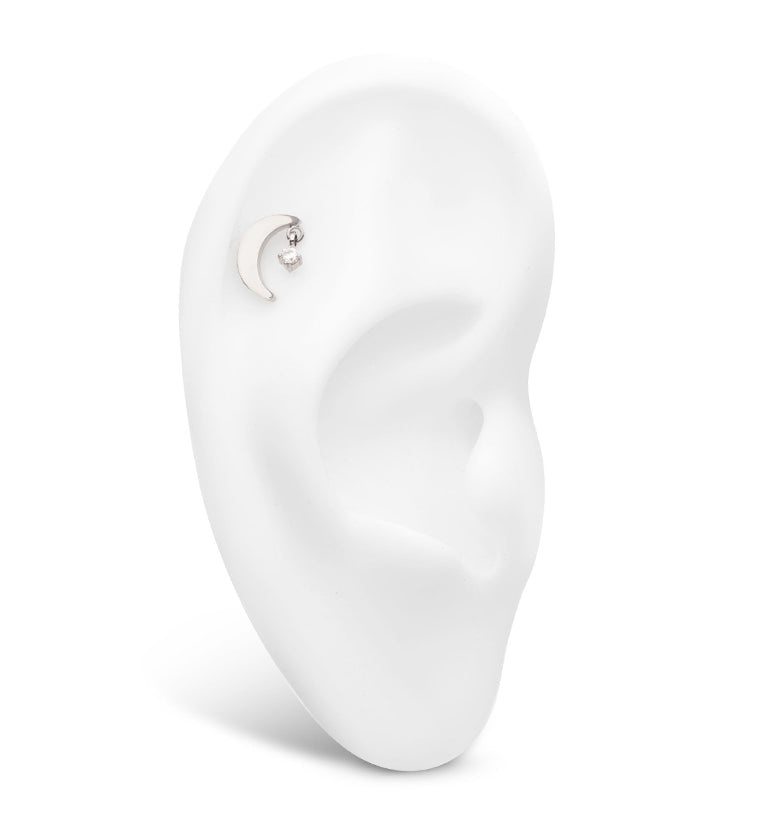 Half Moon Clear CZ Dangle Titanium Internally Threaded Top