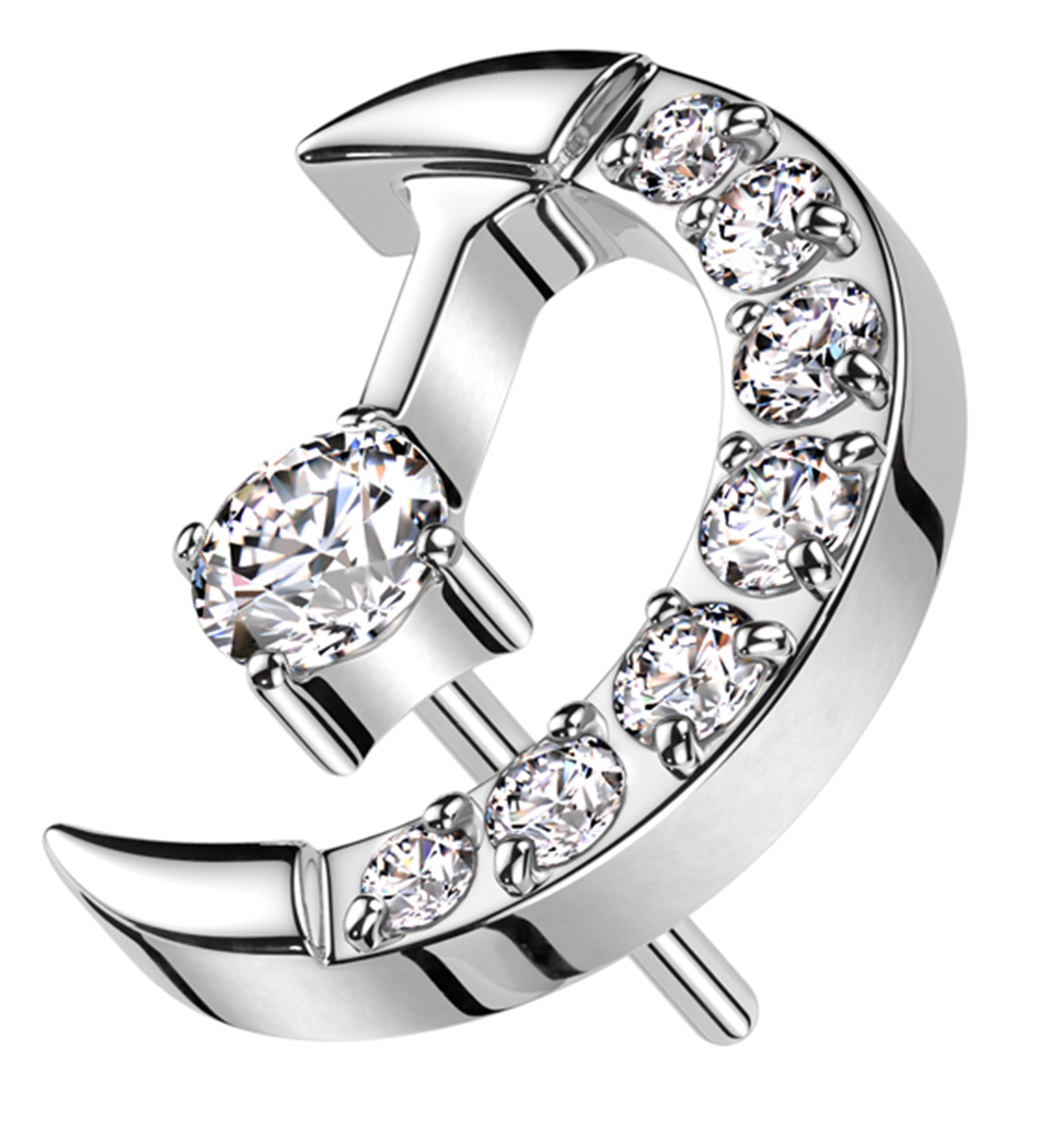 Half Moon Clear CZ Drop Titanium Threadless Top