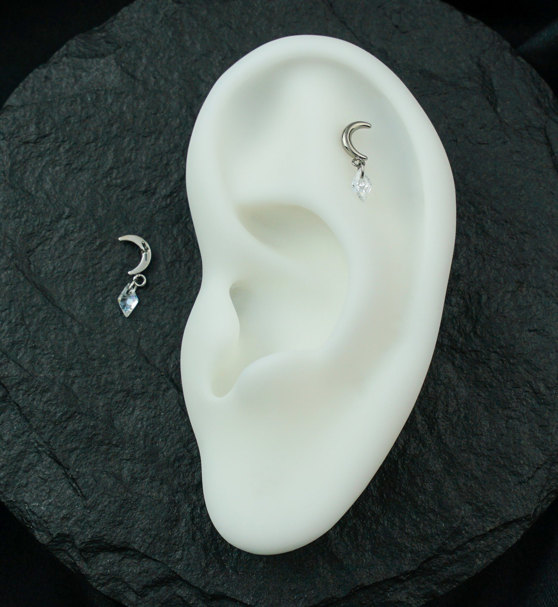 Half Moon Dangle Diamond CZ Titanium Threadless Top