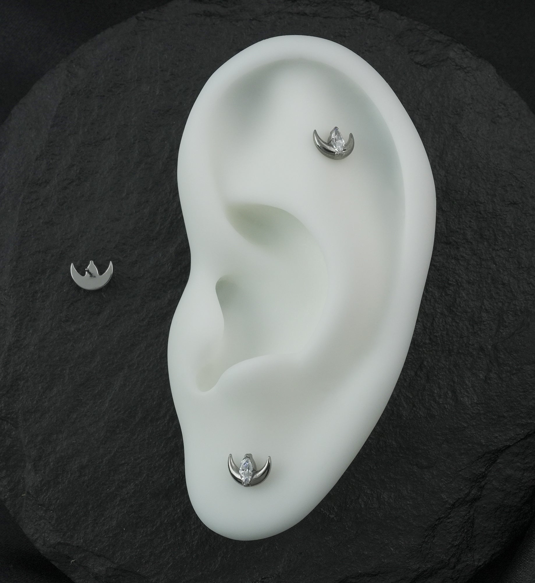 Half Moon Marquise Clear CZ Titanium Threadless Top