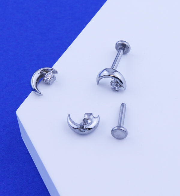 Half Moon Prong Clear CZ Stainless Steel Internally Threaded Labret