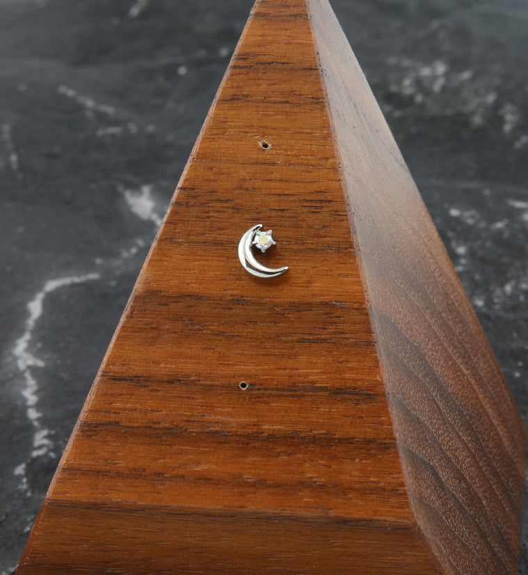 Half Moon Rainbow Aurora CZ Threadless Titanium Top