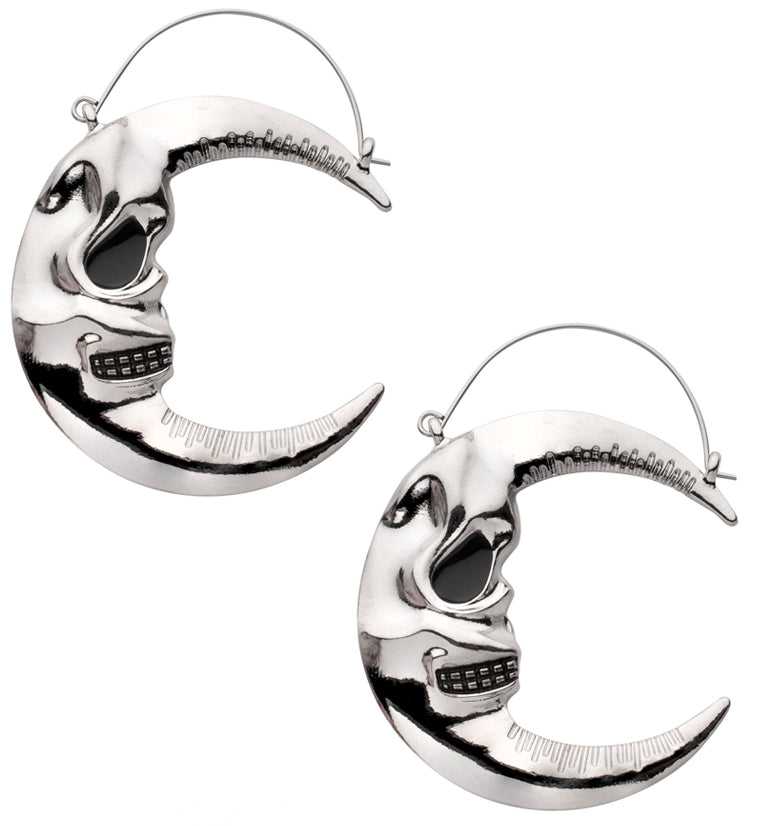 Half Moon Skull Stainless Steel Plug Hoops