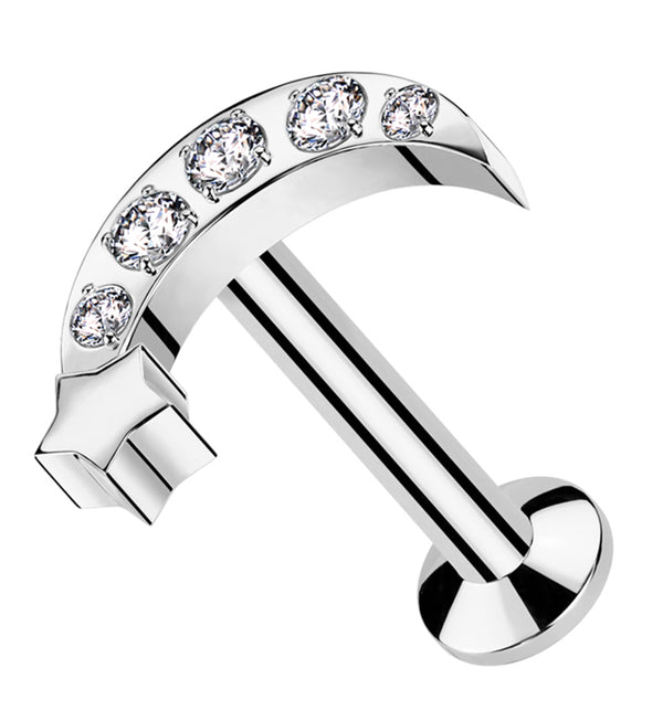 Half Moon Star Clear CZ Stainless Steel Convex Back Threadless Labret