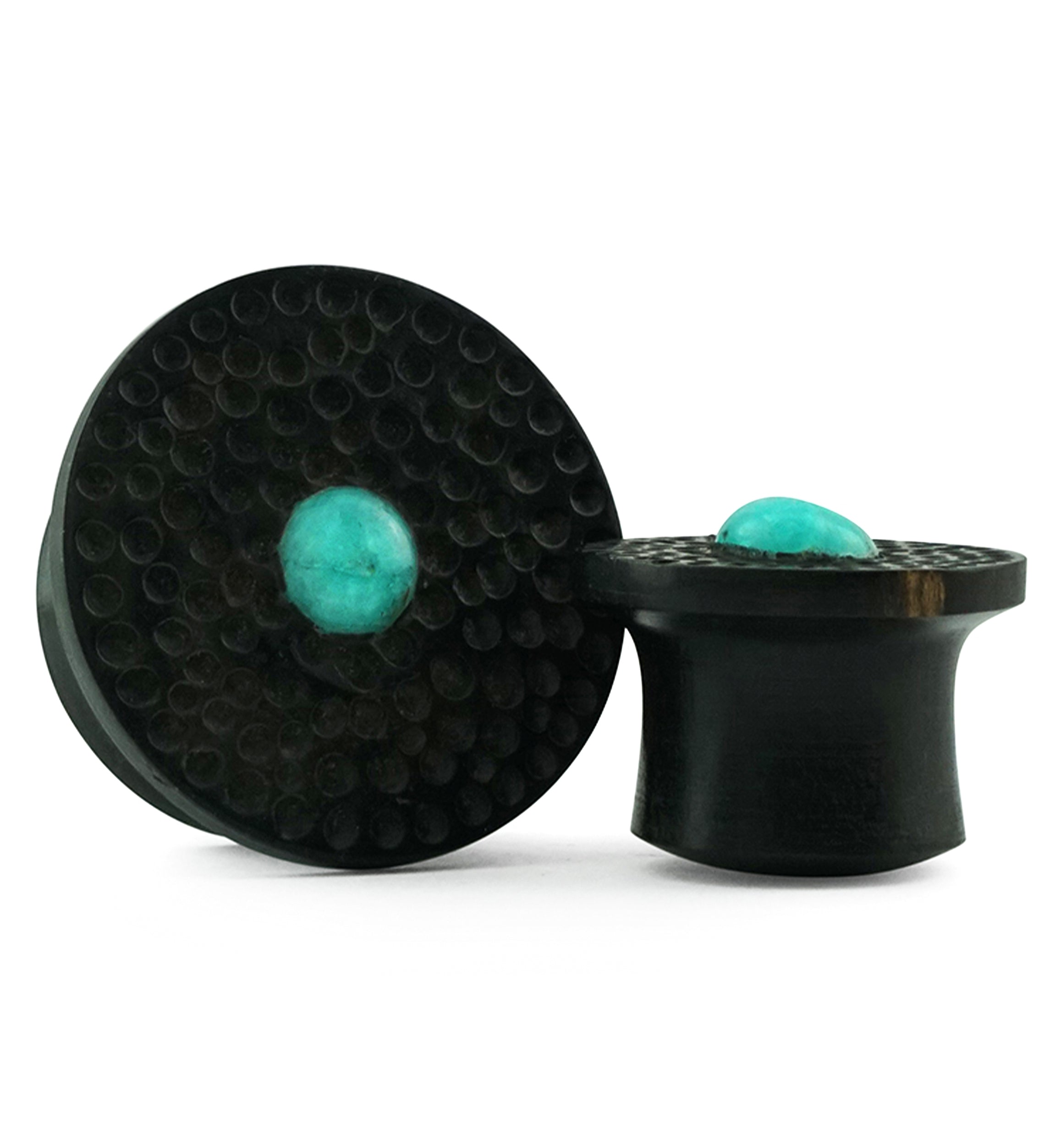 Hammered Amazonite Stone Areng Wood Mayan Flare Plugs