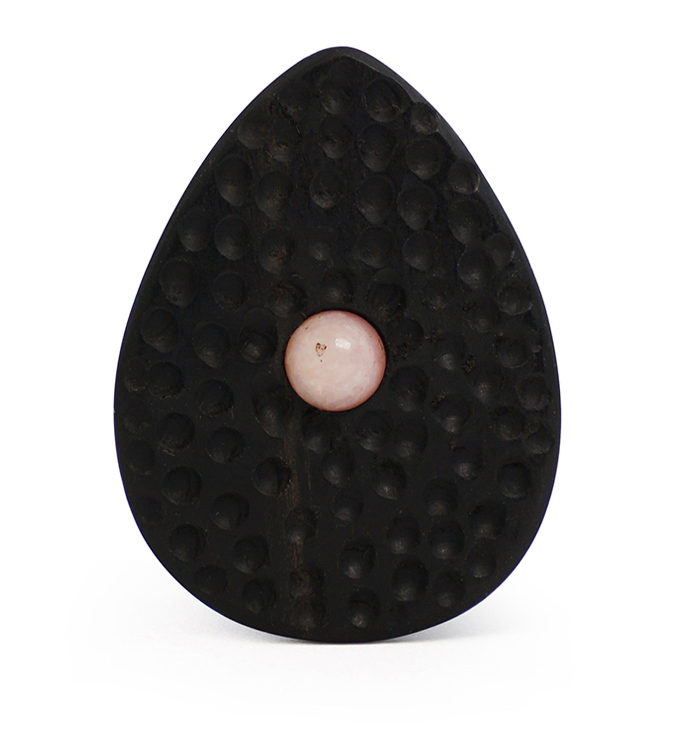 Hammered Areng Wood Teardrop Plugs with Pink Opalite Inlay