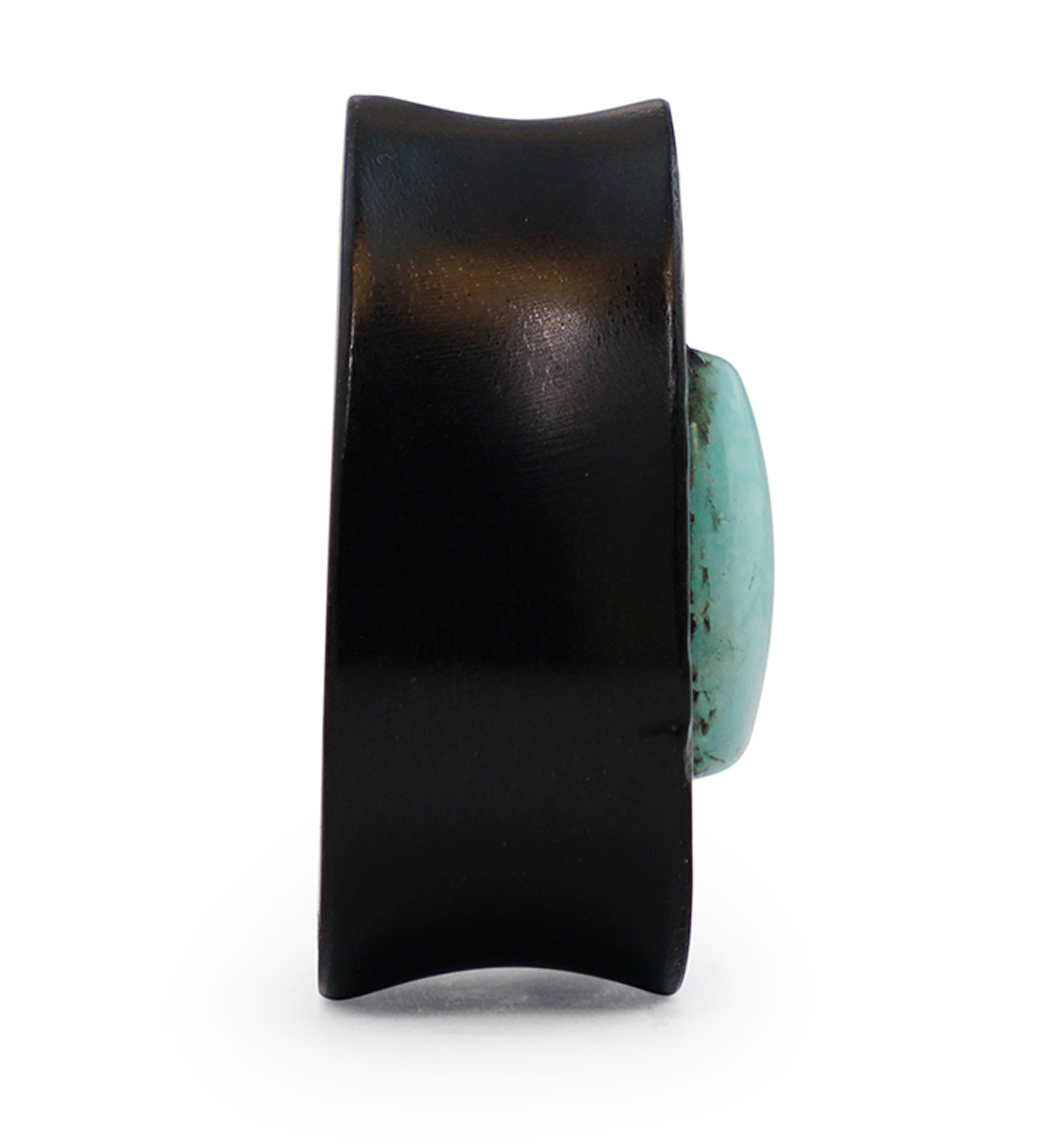 Hammered Areng Wood Teardrop Plugs with Teardrop Amazonite Stone Inlay