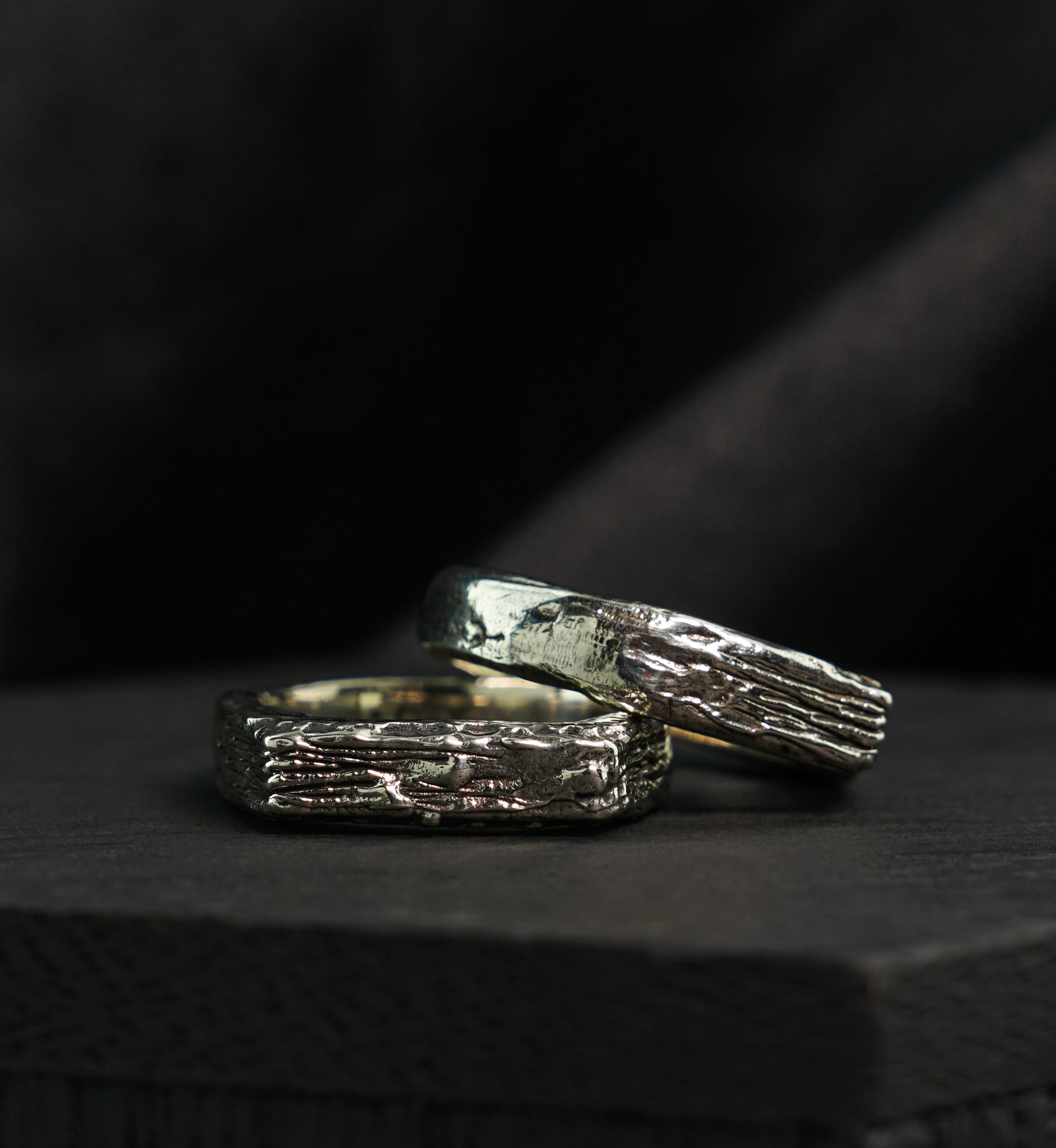 Hammered Block White Brass Ring