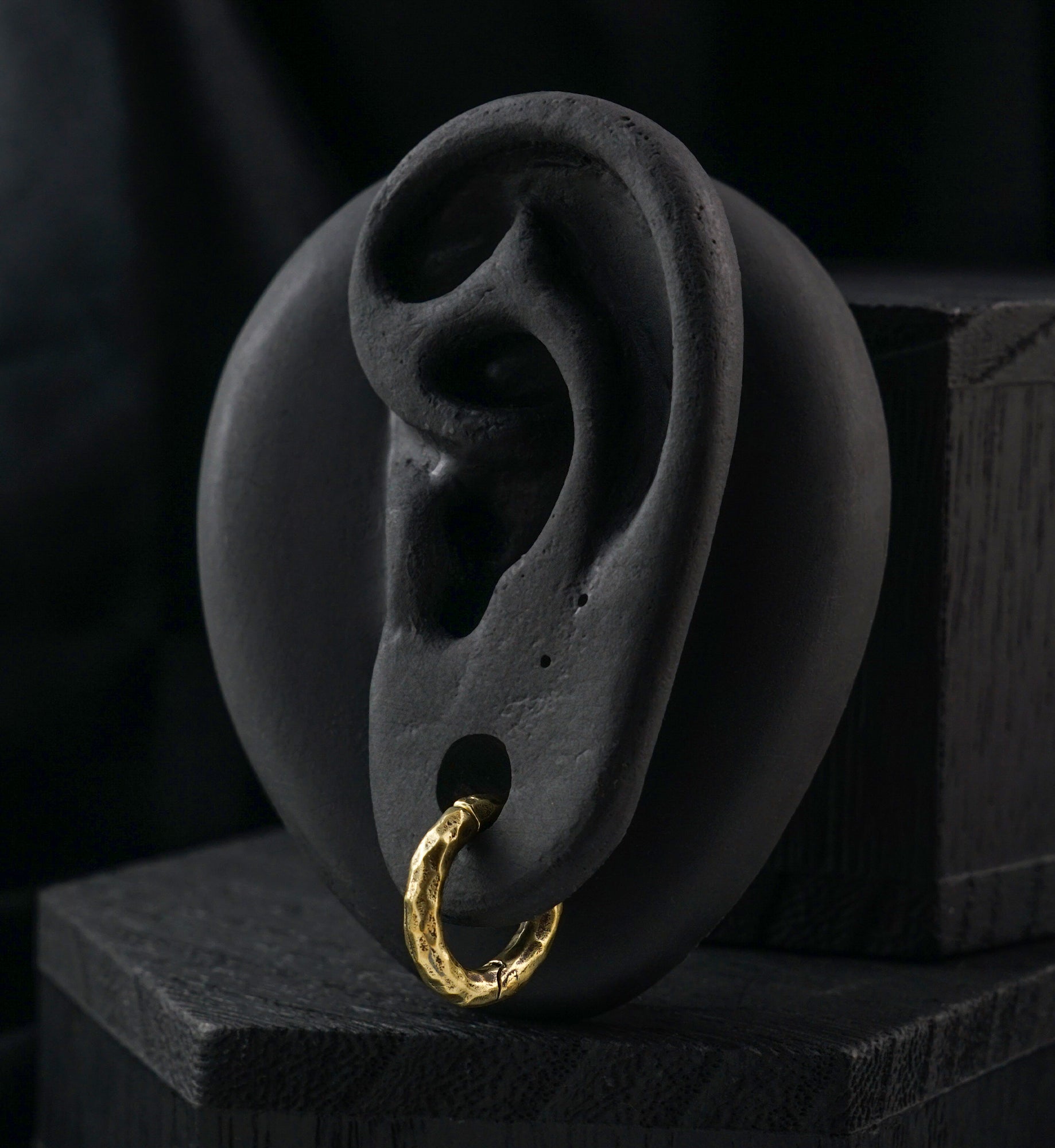 Hammered Brass Hinged Stretched Ear Cuffs