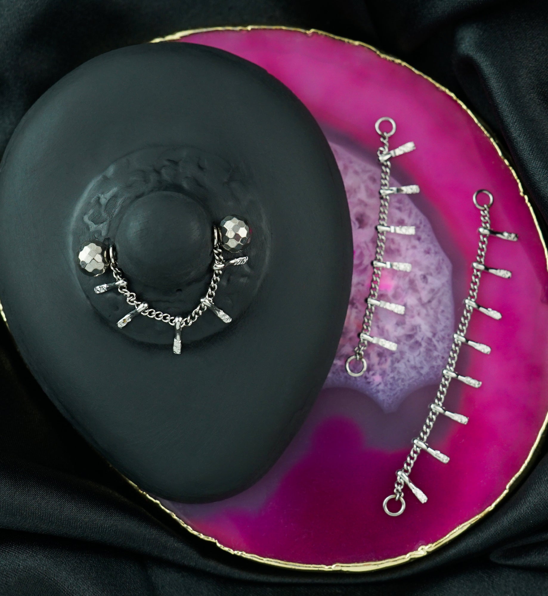 Hammered Dangle Bar Stainless Steel Connecting Piercing Chain