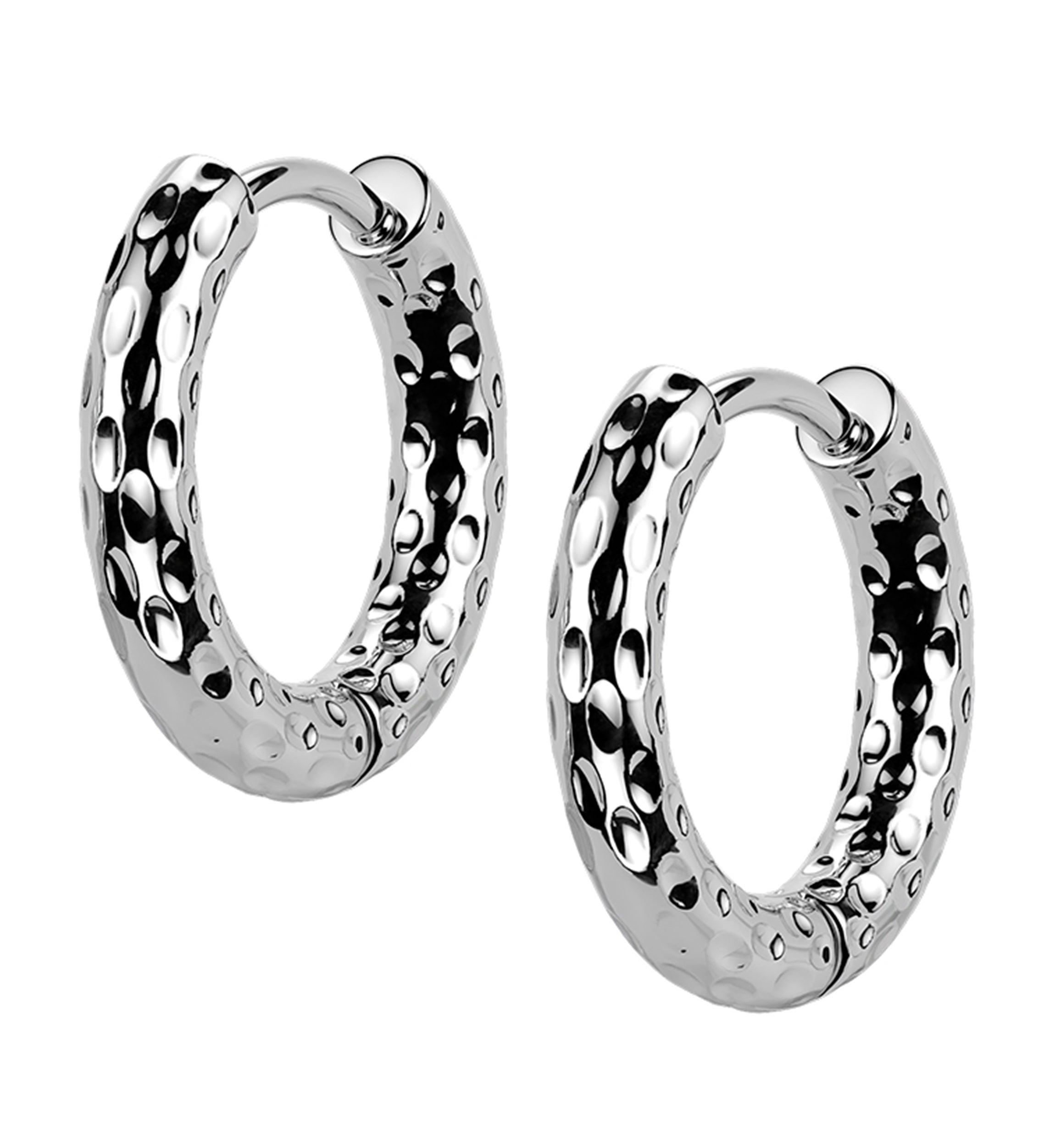Hammered Stainless Steel Hinged Hoop Huggie Earrings