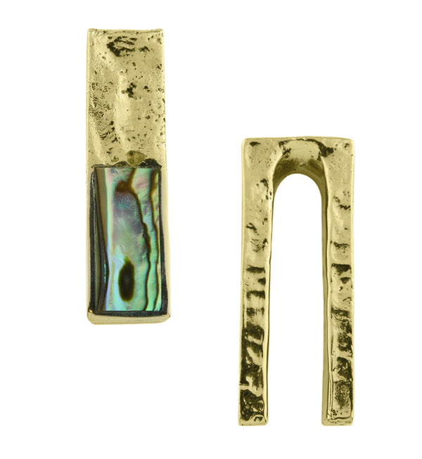 Hammered Tower Half Abalone Brass Ear Weights