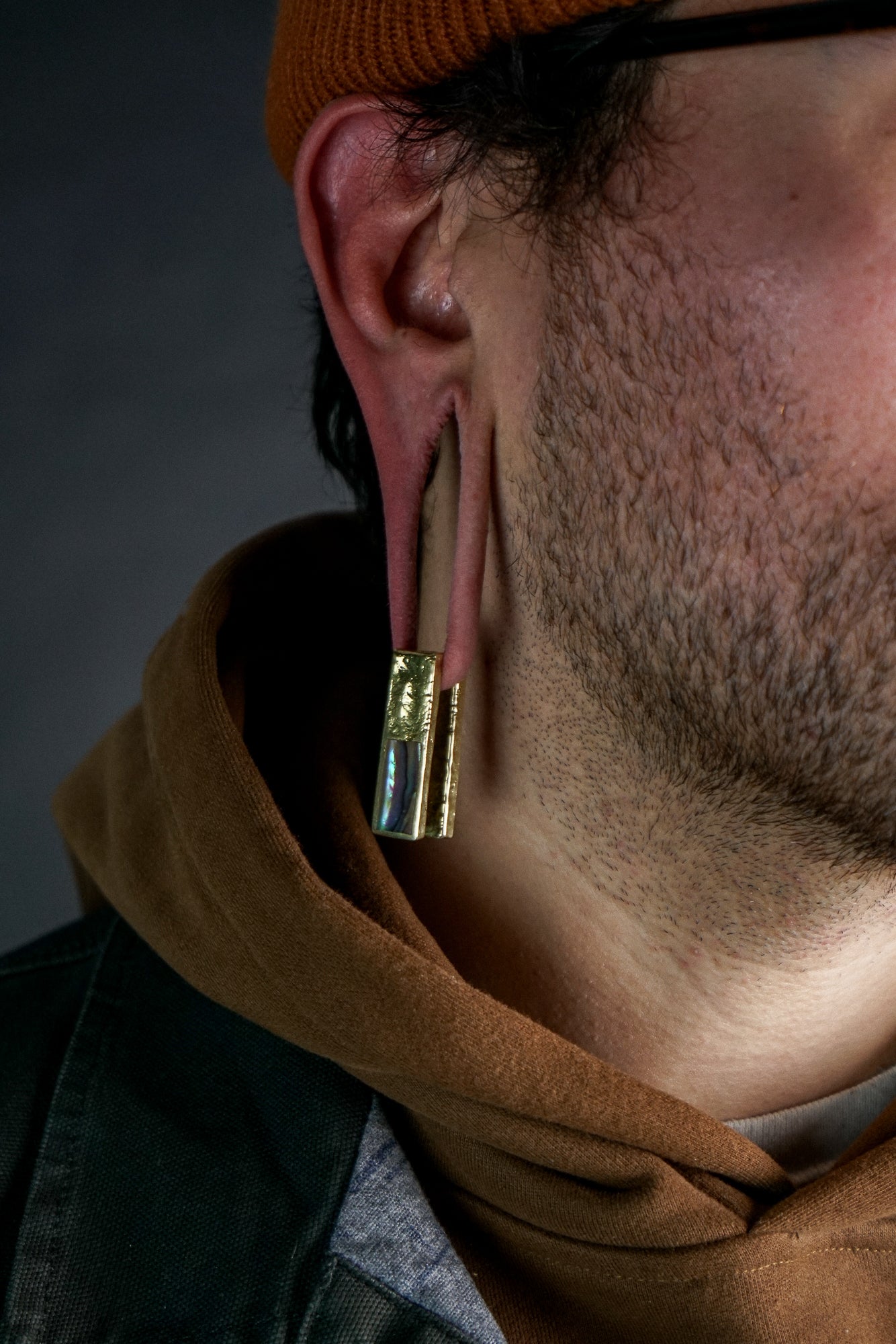 Hammered Tower Half Abalone Brass Ear Weights