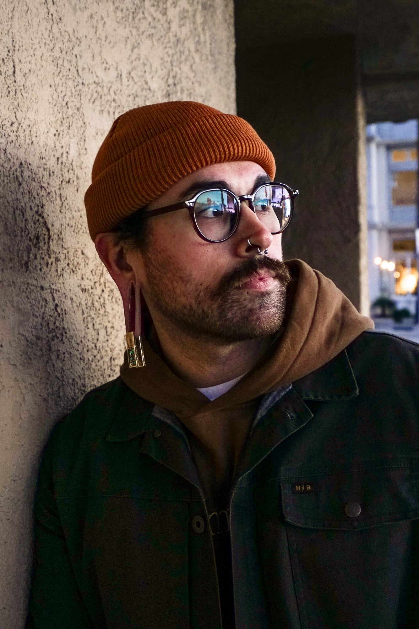 Hammered Tower Half Abalone Brass Ear Weights