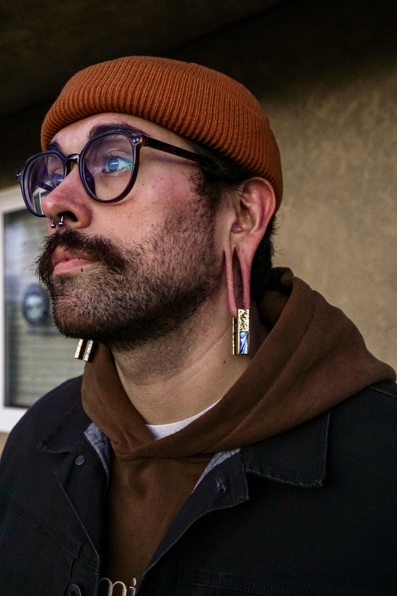 Hammered Tower Half Abalone Brass Ear Weights