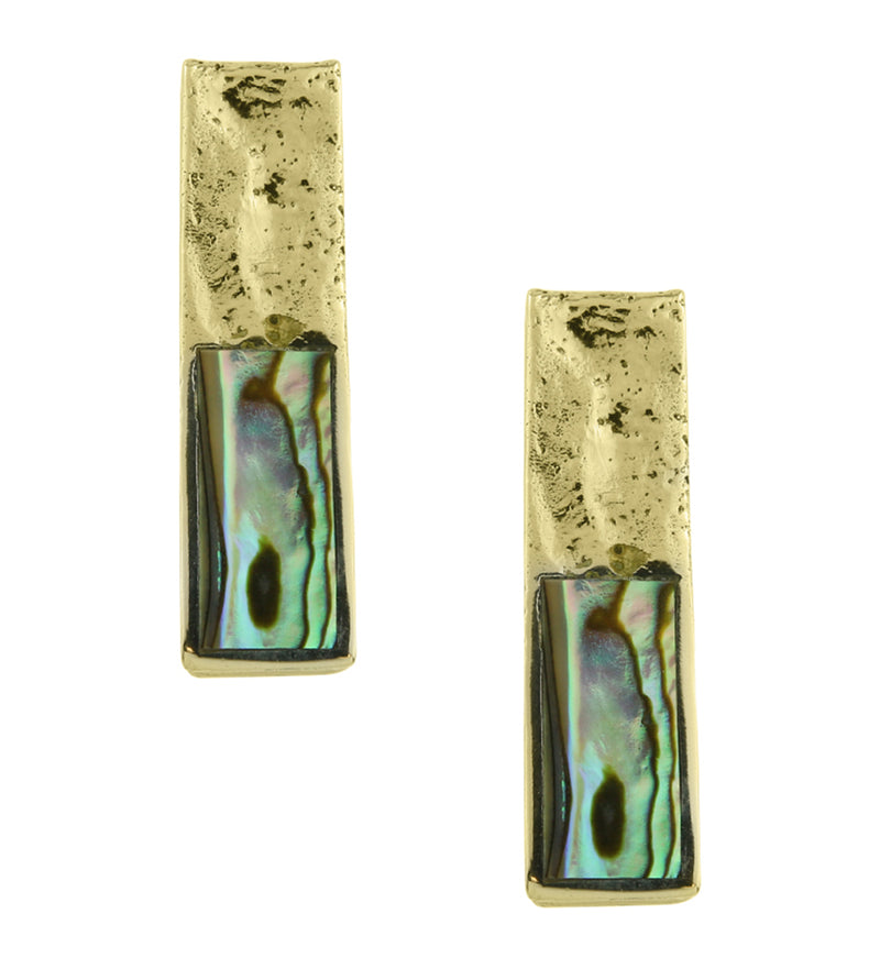 Hammered Tower Half Abalone Brass Ear Weights