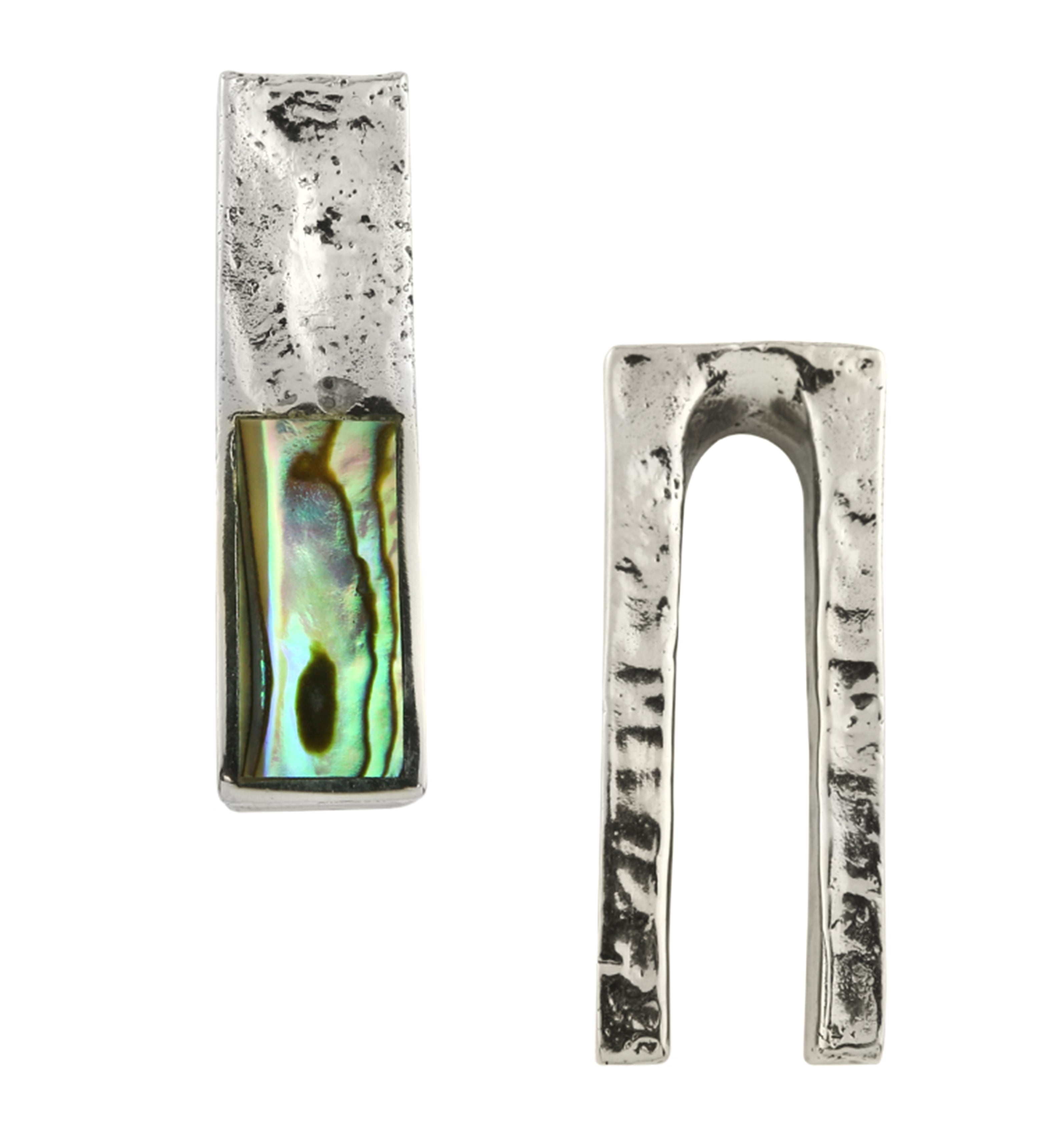 Hammered Tower Half Abalone White Brass Ear Weights