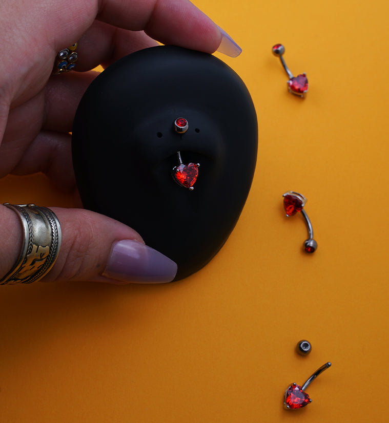 Heart Brass Prong Red CZ Titanium Belly Button Ring