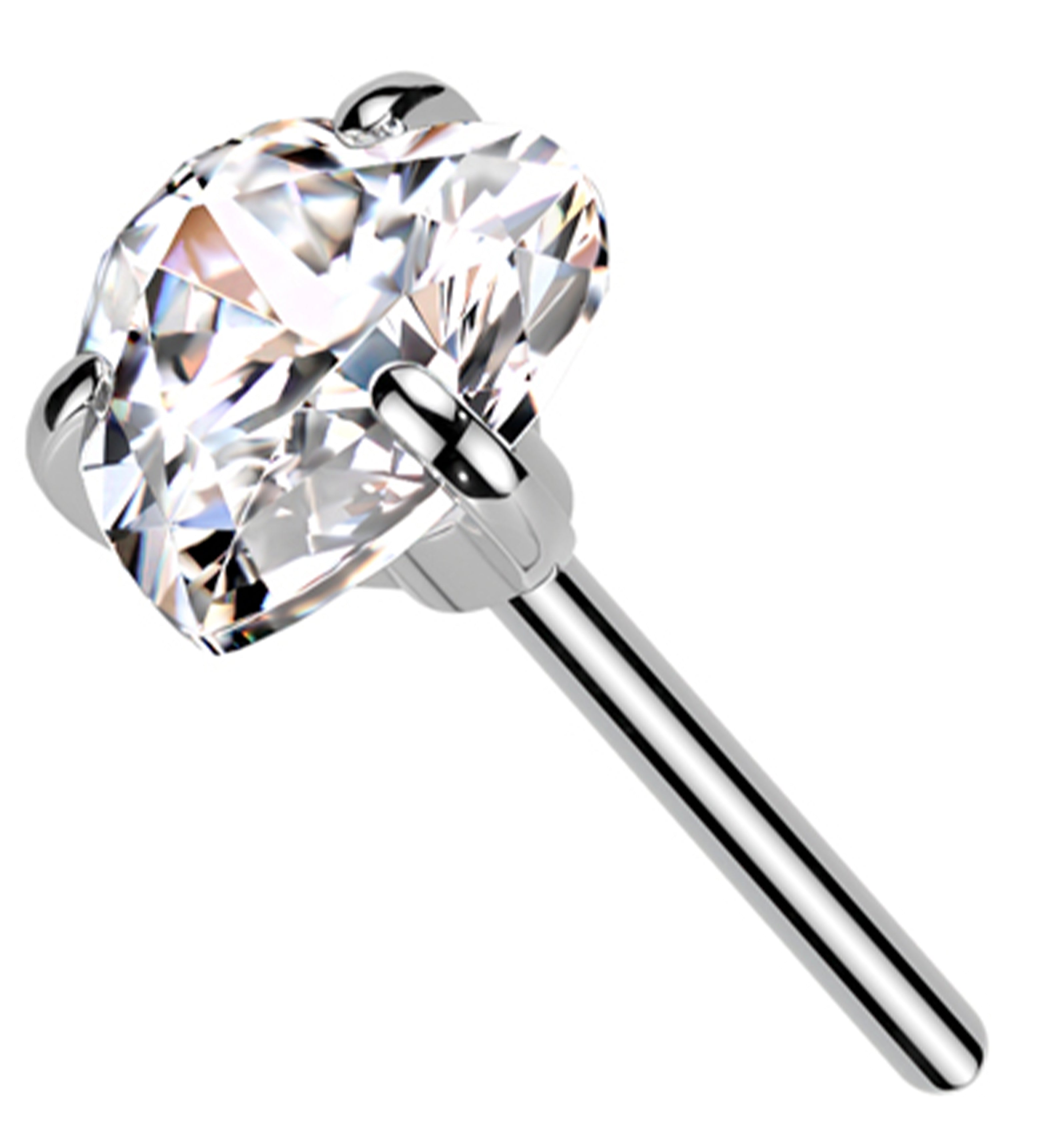Threadless Plug Heart Prong Clear CZ Titanium Threadless Top | UrbanBodyJewelry.com