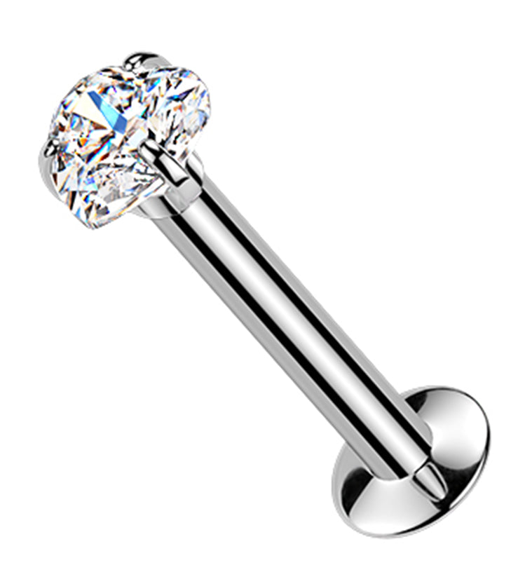 Heart Prong Clear CZ Stainless Steel Threadless Convex Disk Labret