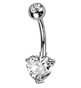Heart Prong Clear CZ Titanium Belly Button Ring