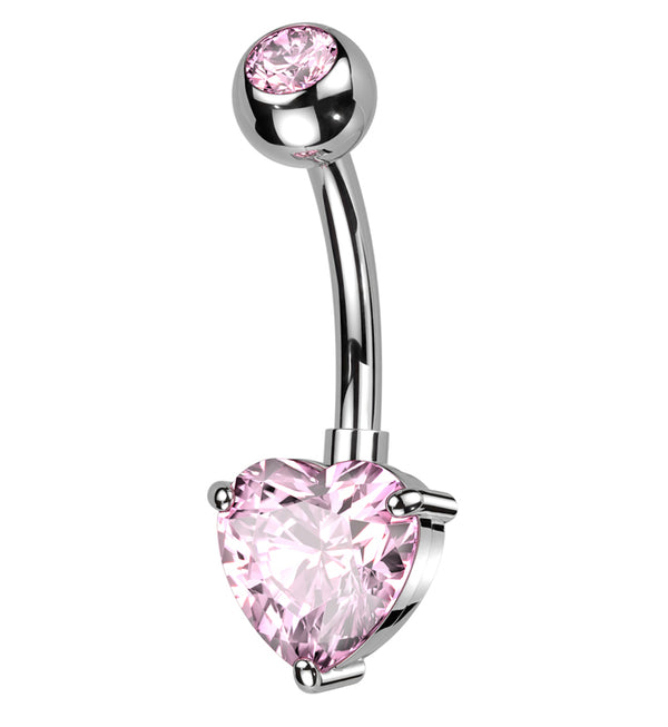 Heart Prong Pink CZ Titanium Belly Button Ring