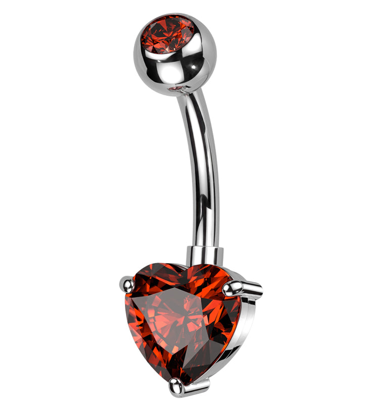 Heart Prong Red CZ Titanium Belly Button Ring