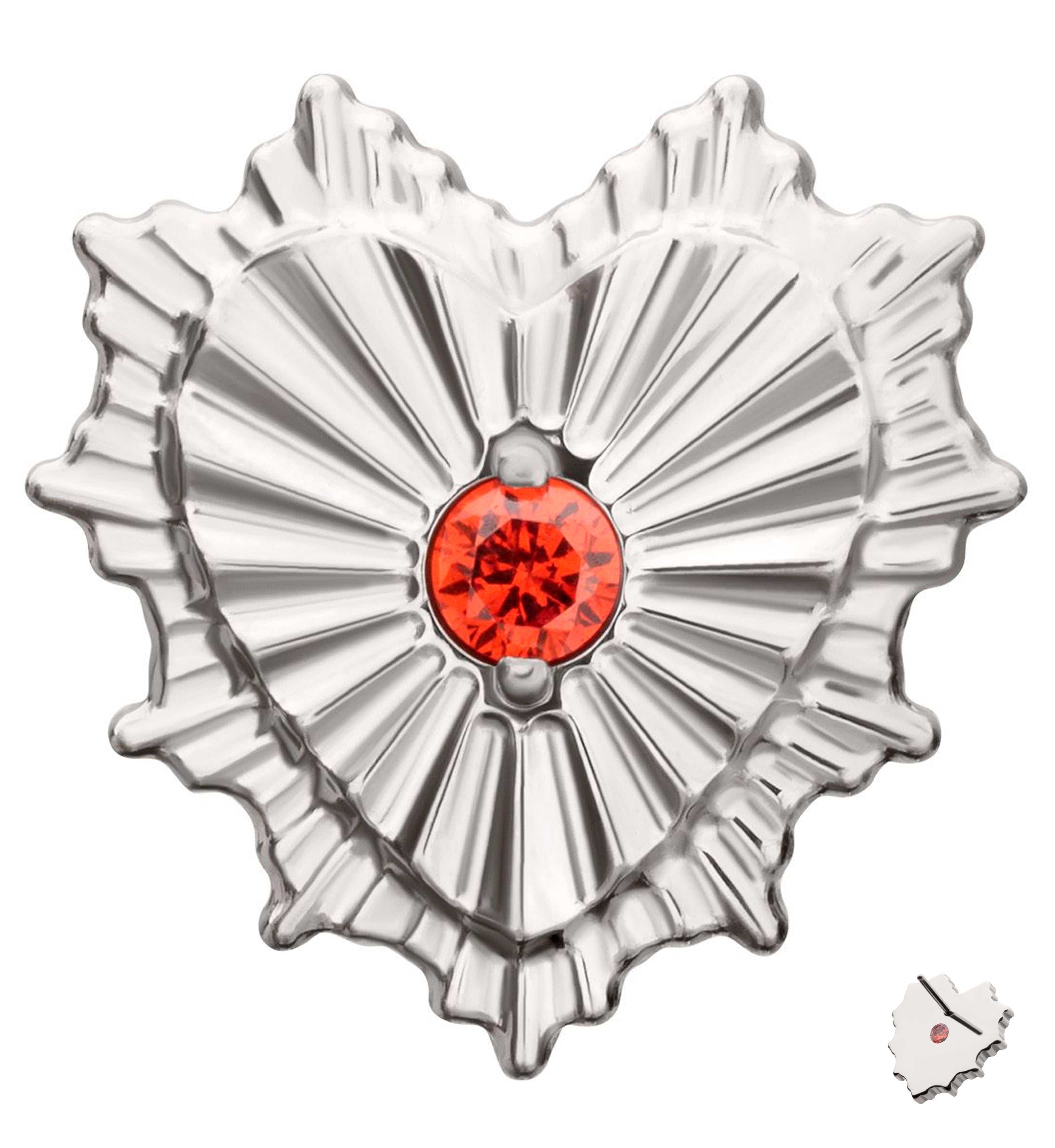 Heart Rays Garnet CZ Titanium Threadless Top
