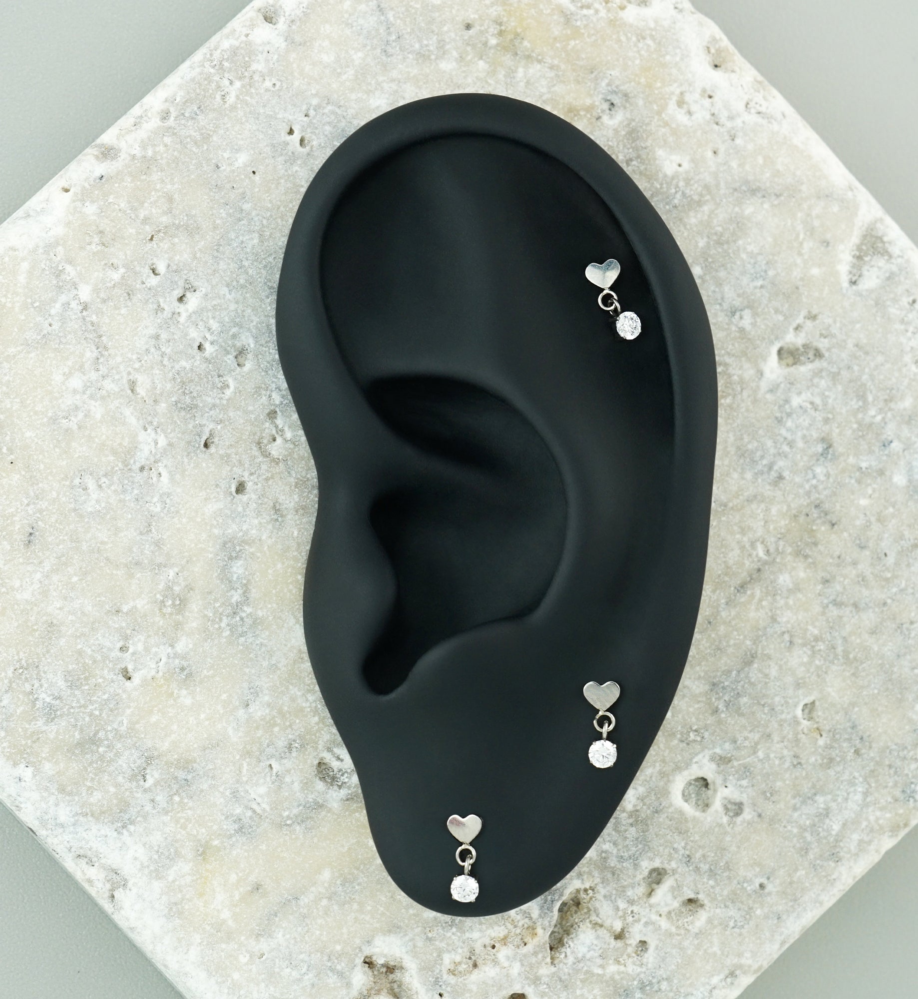 Heart With Round CZ Dangle Titanium Threadless Top