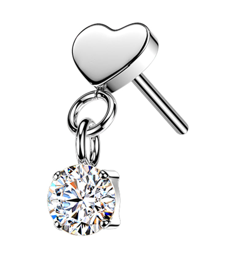 Heart With Round CZ Dangle Titanium Threadless Top