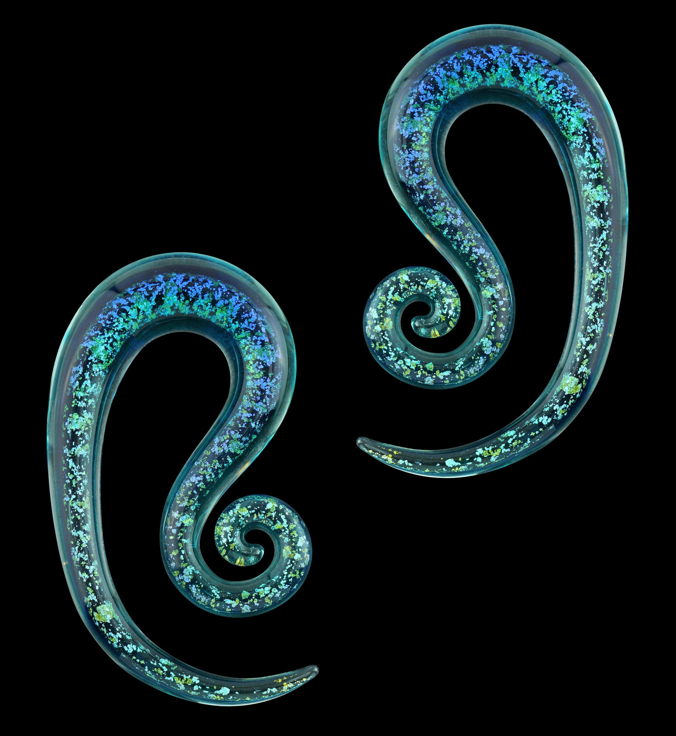 Helical Blue Dichroic Glass Spirals