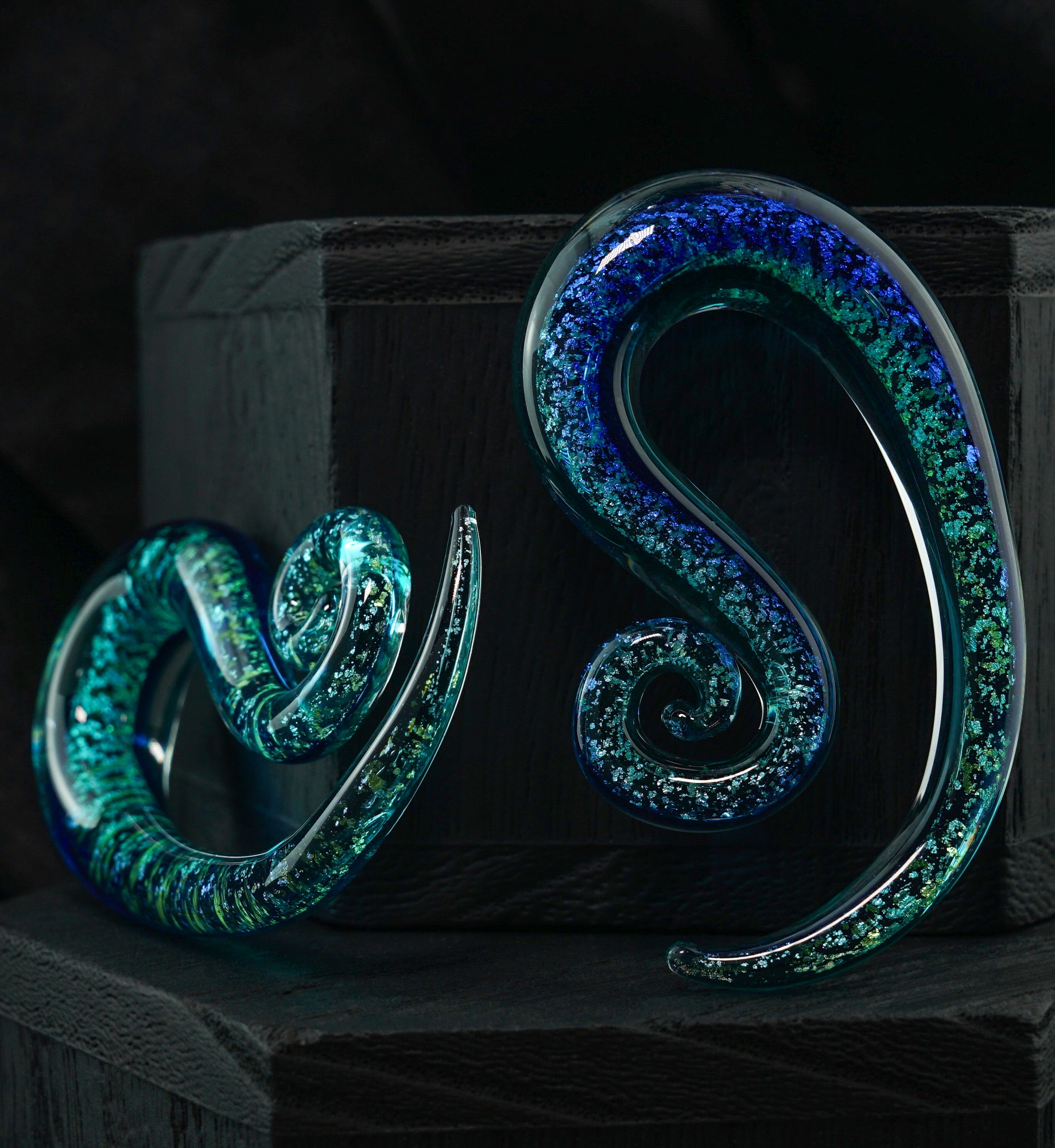 Helical Blue Dichroic Glass Spirals