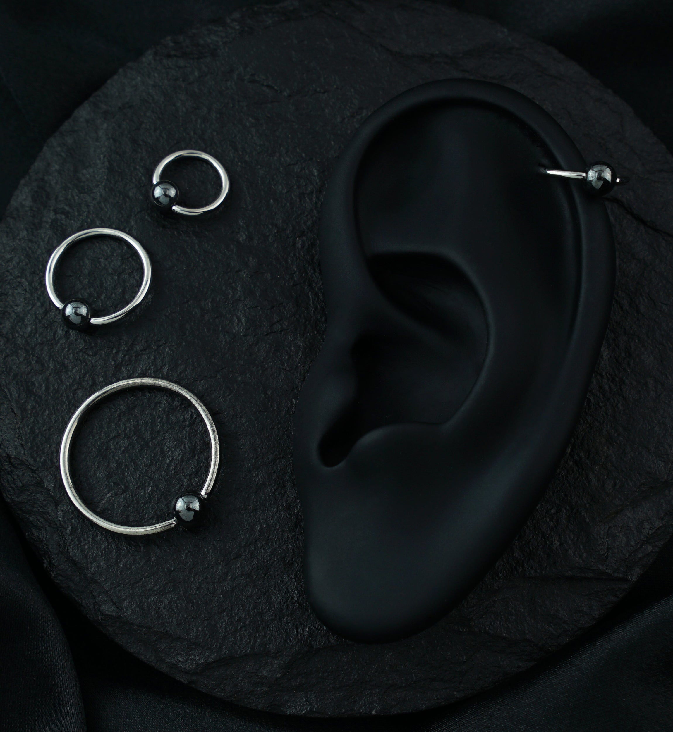 Hematite Bead Captive Ring Stainless Steel