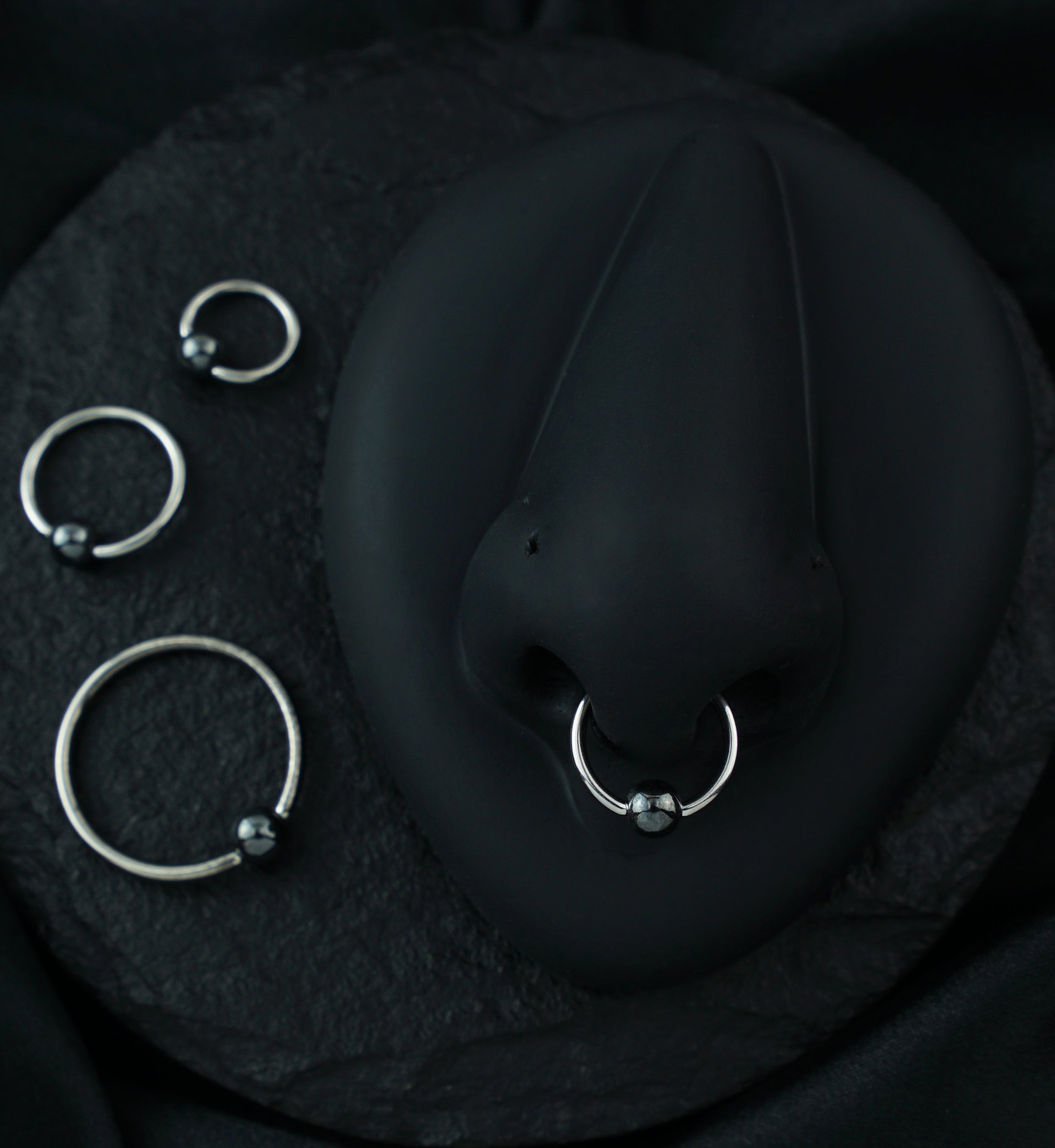 Hematite Bead Captive Ring Stainless Steel