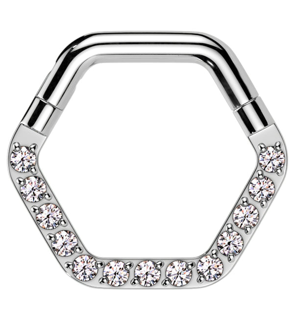 Hexagon Clear CZ Stainless Steel Hinged Segment Ring