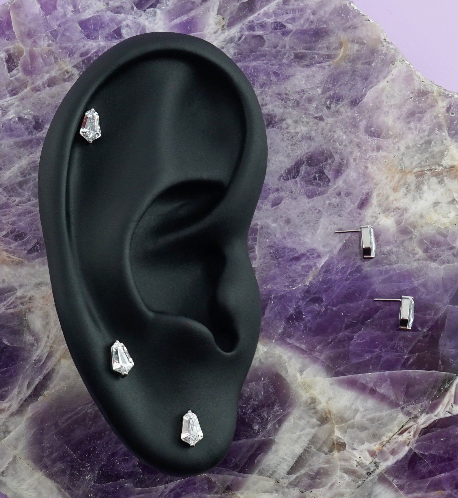Hexagonal Clear CZ Titanium Threadless Top