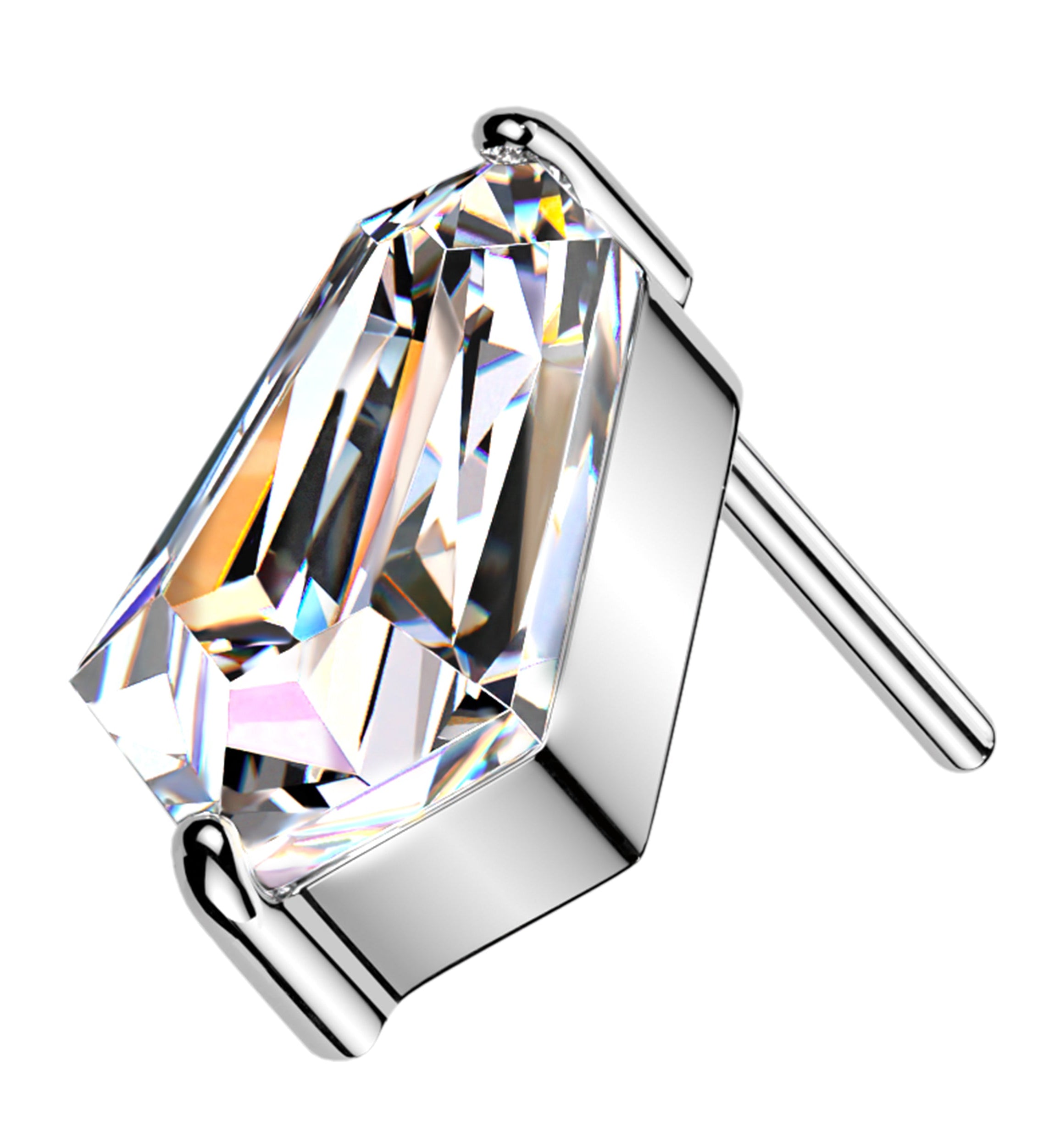Hexagonal Clear CZ Titanium Threadless Top
