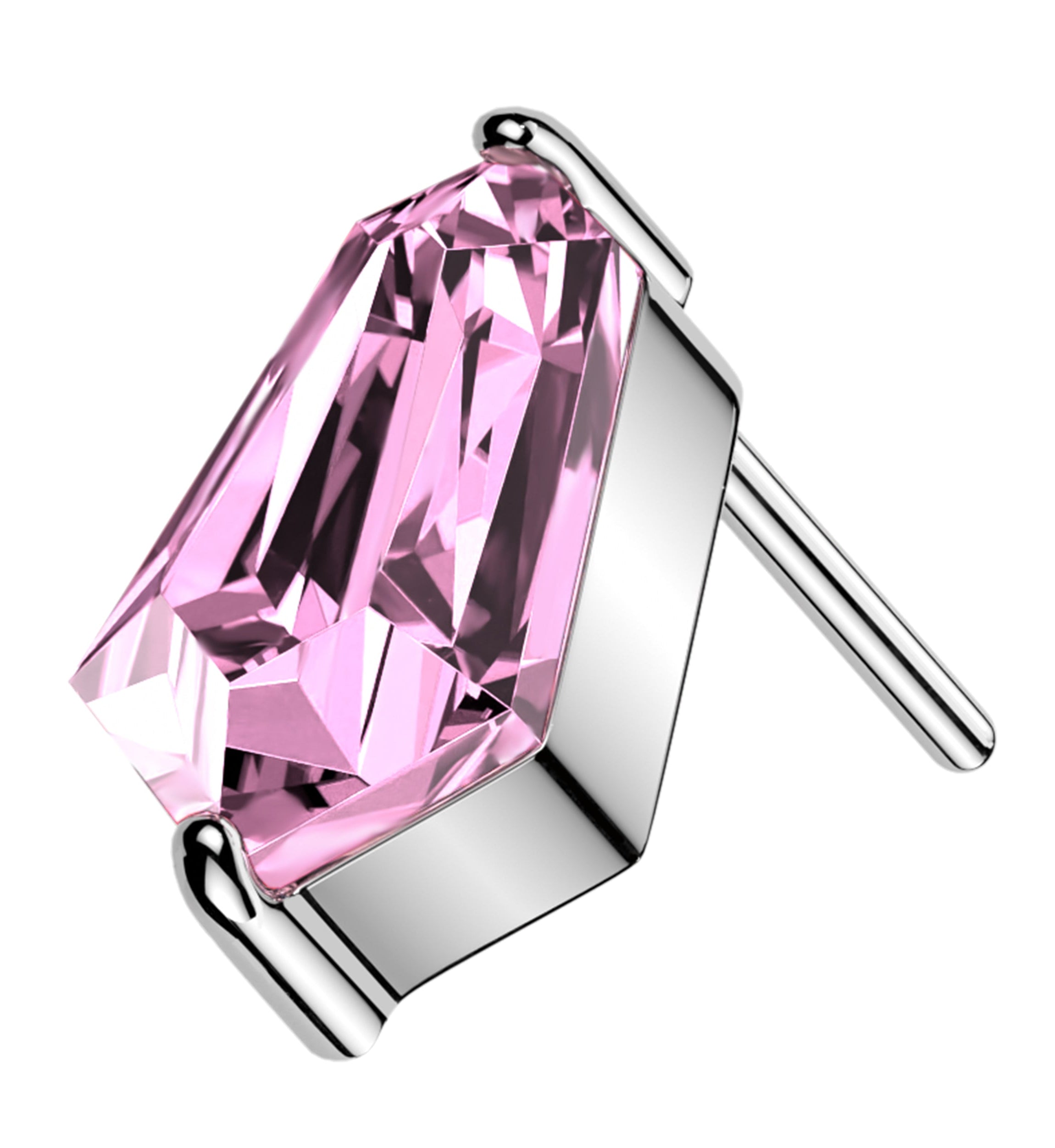 Hexagonal Pink CZ Titanium Threadless Top