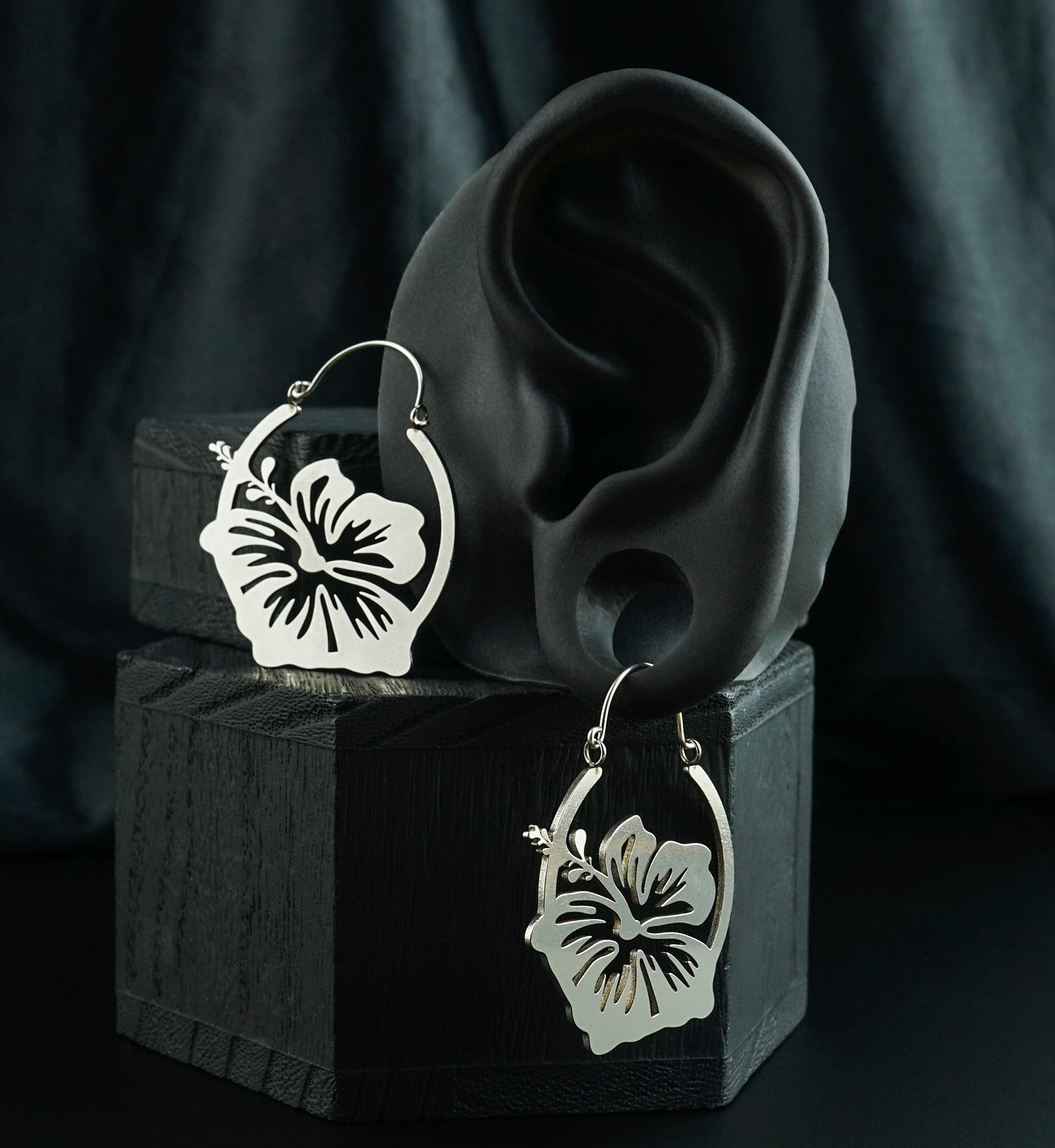 Hibiscus Flower Stainless Steel Plug Hoops