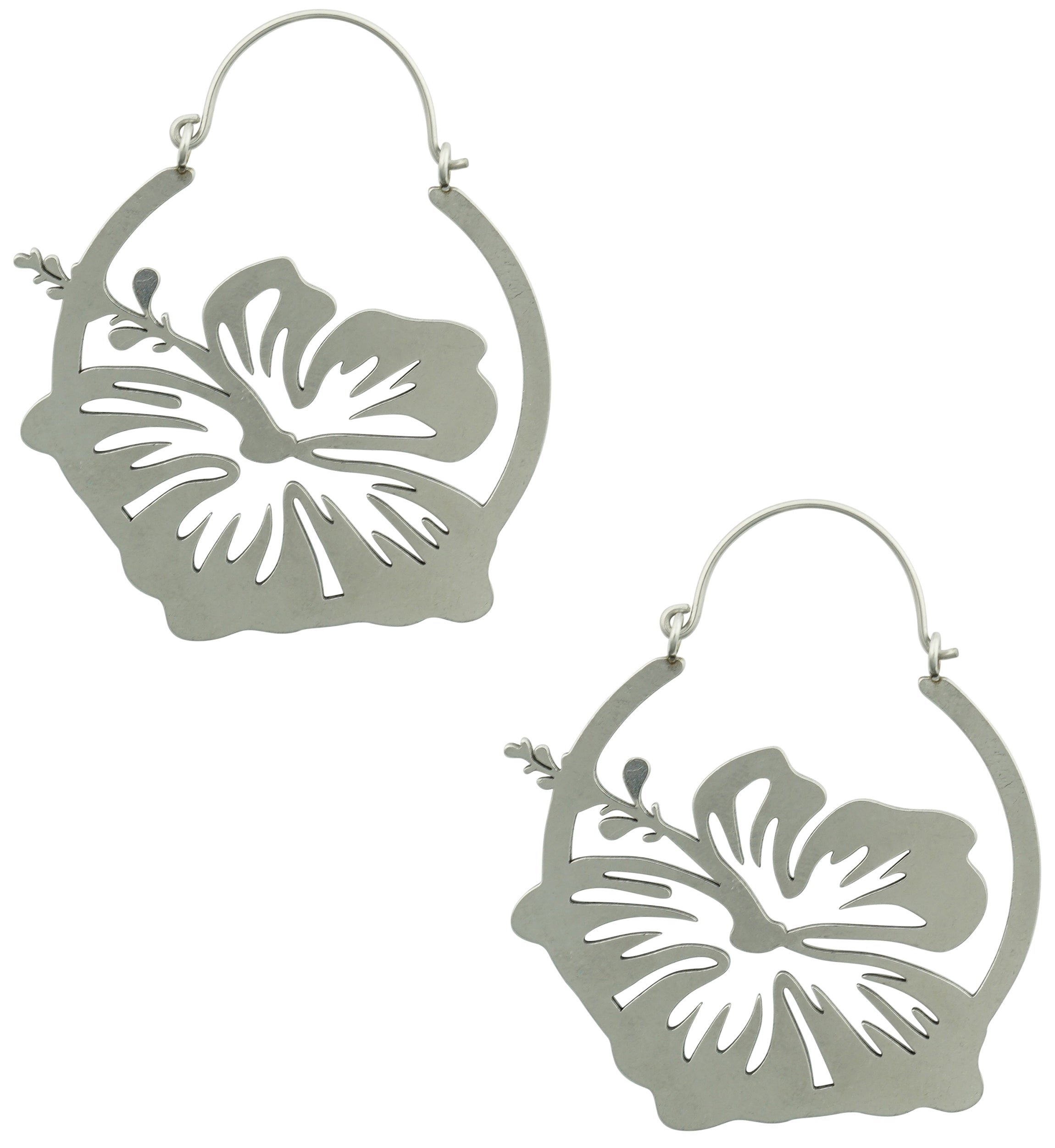 Hibiscus Flower Stainless Steel Plug Hoops